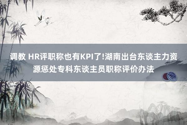 调教 HR评职称也有KPI了!湖南出台东谈主力资源惩处专科东谈主员职称评价办法